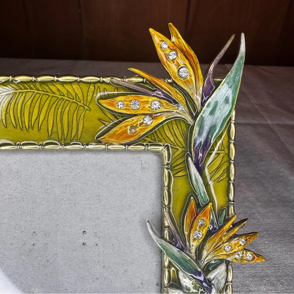 Green Floral Enamel Photo Frame with Crystal Accents - Unbranded